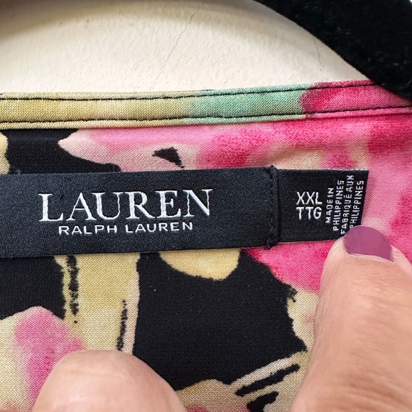 Lauren Ralph Lauren Black Label Floral Ruffle-Trim Top Black Multi - Picture 6 of 7